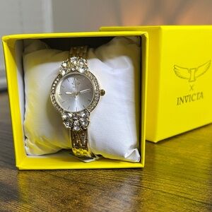 Invicta Women's Gold Crystal Accent Bracelet Watch with Silver Dial